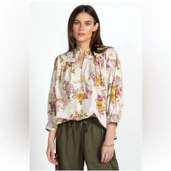 Johnny Was Isabella Cotton Blouse In Multicolor Floral Size Large